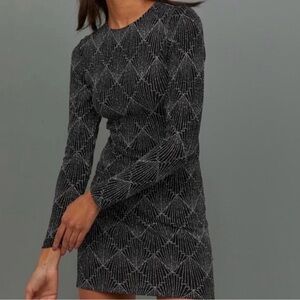 H&M Black Geometric Long Sleeve Dress
